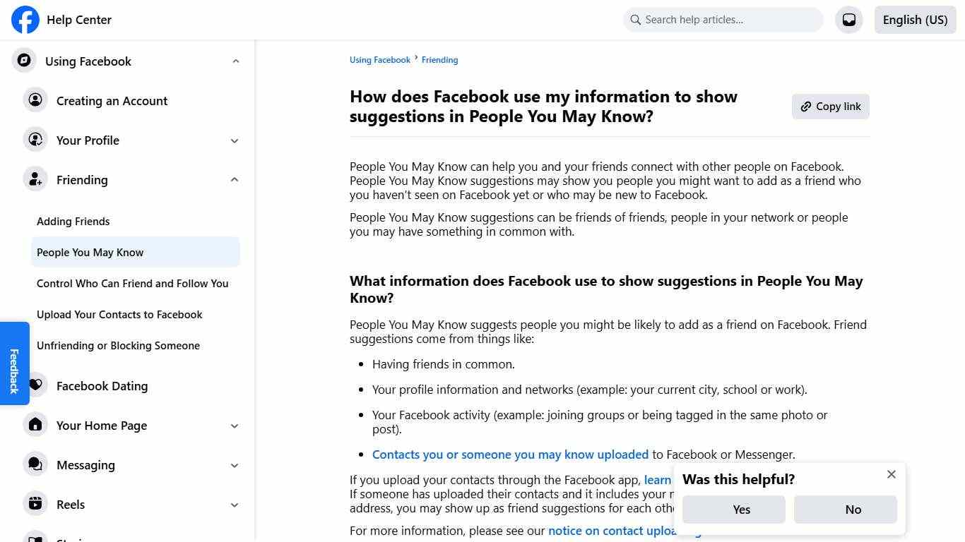 How does Facebook use my information to show suggestions in People You May Know? Facebook Help Center